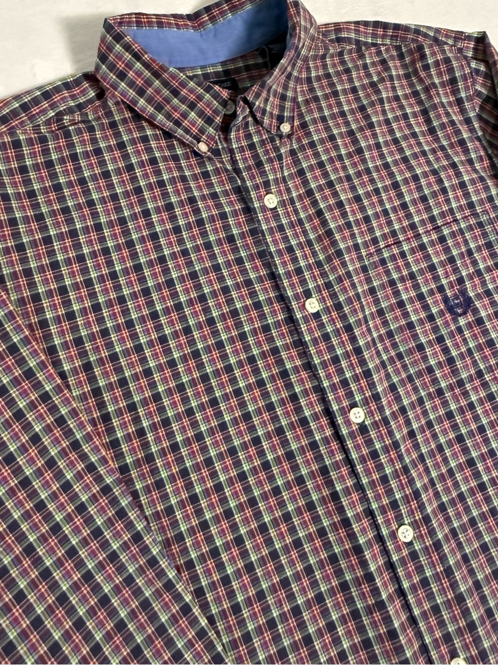 Chaps Men’s Large Plaid Button Down Shirt Long Sleeve Easy Care Cotton Blend